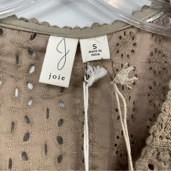 JOIE Tan Eyelet Crochet Sleeveless Blouse NWT S V-Neck Cotton Tank Top $98 - Picture 8 of 14